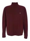 Vivienne Westwood Bordeaux Turtleneck Sweater With Orb Logo Embroidered On The Front In Wool Blend Man In Burgundy