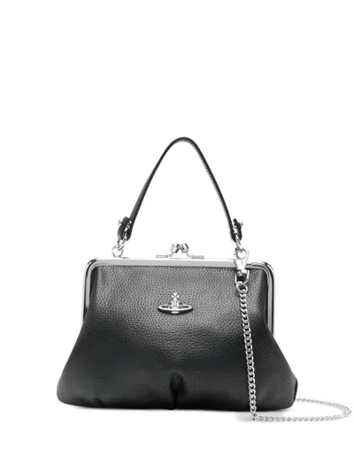 Vivienne Westwood Granny Frame Bag Hammered Finish In Black
