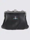 Vivienne Westwood Black Leather Granny Handbag In Black
