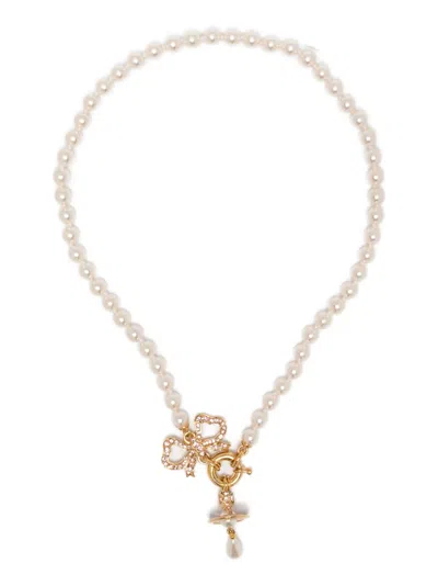 Vivienne Westwood Bow-pendant Necklace In Brown