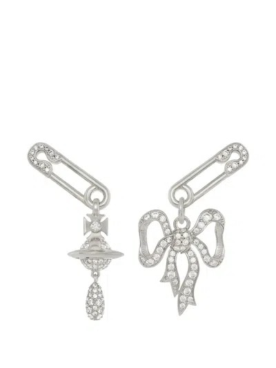 Vivienne Westwood Bow Safety Pin Earrings In Silver