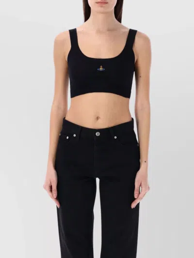 Vivienne Westwood Womens Black Bea Logo-embroidered Cotton Knitted Bra