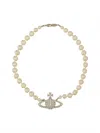 Vivienne Westwood One Row Pearl Bas Relief Choker In Silver