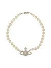 Vivienne Westwood One Row Pearl Bas Relief Choker In Silver