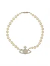 Vivienne Westwood One Row Pearl Bas Relief Choker In Silver