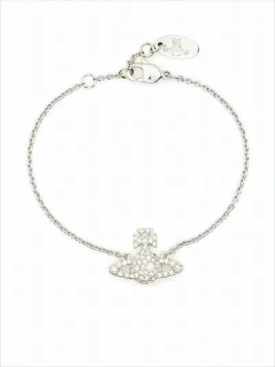 Vivienne Westwood Bracelet With Central Emblem And Platinum Crystals In Metallic