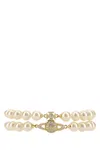 Vivienne Westwood Double Strand Pearl Bracelet With Crystal Embellishments In Neutral