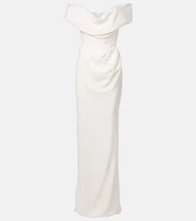 Vivienne Westwood Nova Cocotte Off-the-shoulder Draped Silk-crepe Gown In Off-white