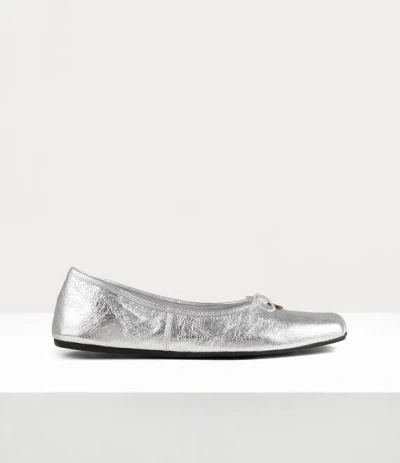 Vivienne Westwood Brigitte Ballerina Metallic Crinkle Silver 5-38 Women