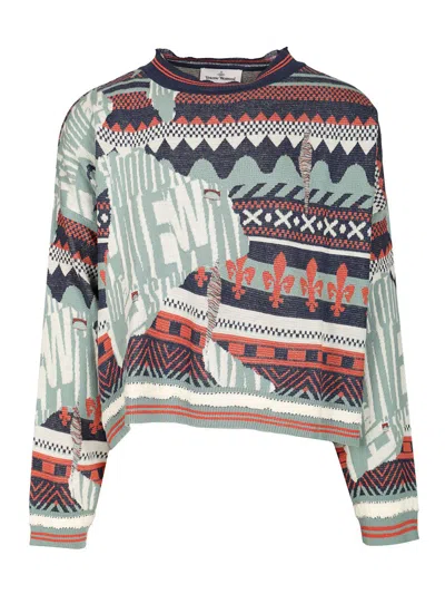 Vivienne Westwood Broken Fair Isle Jumper Linen Wool Blend M/l Unisex In Multi