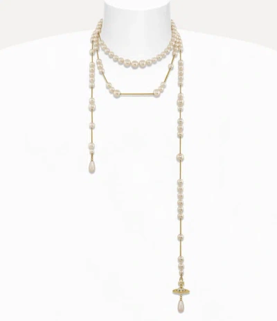 Vivienne Westwood Broken Pearl Necklace Gold Swarovski Crystals Women