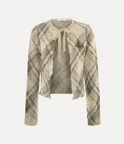 Vivienne Westwood Broken Tartan Cardigan Cotton Linen Blend Gold-multi M Women In Neutral
