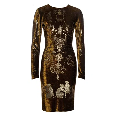 Pre-owned Vivienne Westwood Bronze Stretch-velvet And Gold Foil Printed Dress, Fw 1990 In Black
