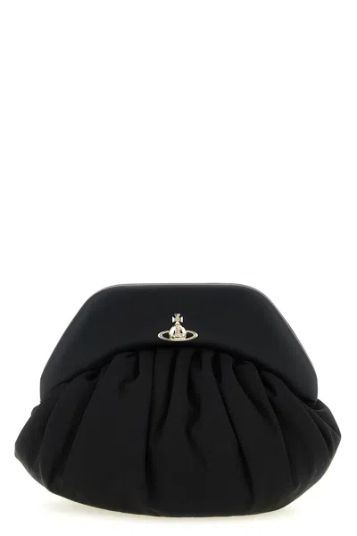 Vivienne Westwood Brooke Black Clutch With Adjustable And Removable Shoulder Strap And Orb Plaque On The Front In Leat