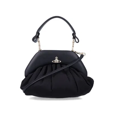 Vivienne Westwood Brooke Black Clutch With Adjustable And Removable Shoulder Strap And Orb Plaque On The Front In Leat