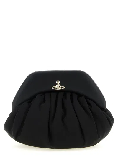 Vivienne Westwood Brooke Black Clutch With Adjustable And Removable Shoulder Strap And Orb Plaque On The Front In Leat