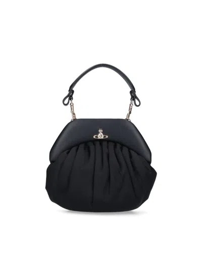 Vivienne Westwood Brooke Black Clutch With Adjustable And Removable Shoulder Strap And Orb Plaque On The Front In Leat
