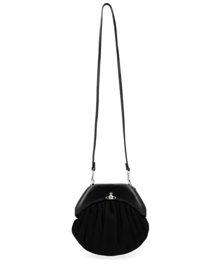 Vivienne Westwood Brooke Rounded Gathered Calf Leather Handbag In Black