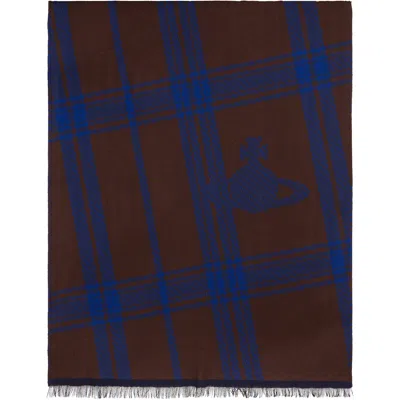 Vivienne Westwood Brown & Navy Wool Scarf In D401 Brown