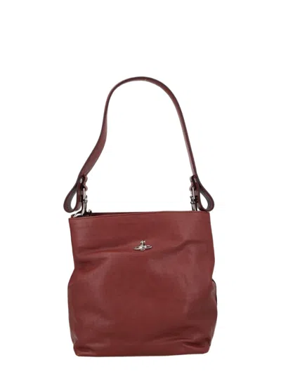 Vivienne Westwood Brown Calf Leather Minimalist Shoulder Bag In White