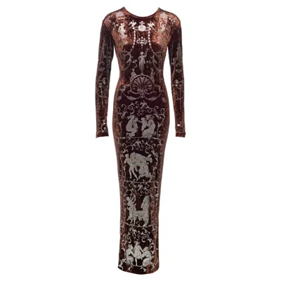 Pre-owned Vivienne Westwood Brown Crushed Velvet 'portrait Collection' Maxi Dress, Fw 1990
