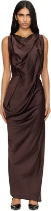 Vivienne Westwood Long Fond Draped-veck Maxi Dress In Brown