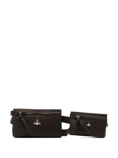 Vivienne Westwood Brown Logo Zip Bag