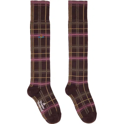 Vivienne Westwood Brown Multicheck High Socks In D401 Brown