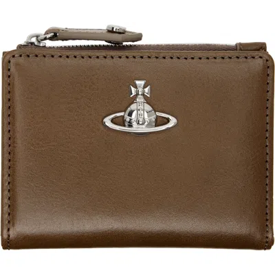 Vivienne Westwood Brown Slim Flap Card Holder In White