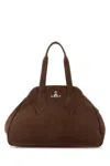 Vivienne Westwood Chocolate Suede Large Yasmine Shoulder Bag In Brown
