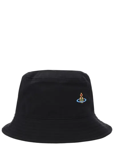 Vivienne Westwood Bucket Hat With "orb" Detail In Black
