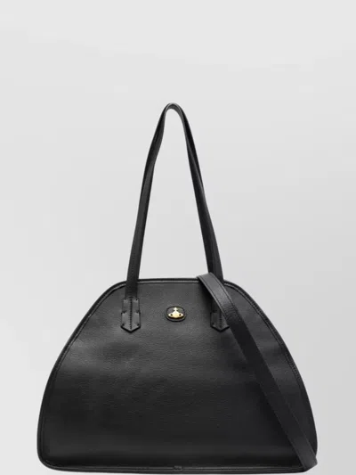 Vivienne Westwood Buckle Leather Shoulder Bag With Curved Silhouette In Black