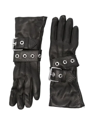 Vivienne Westwood Buckle-strap Leather Gloves In Black