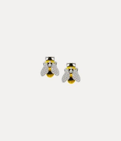 Vivienne Westwood Bumble Bee Earrings Platinum-white-crystal-black-yellow-enamel Platinum-white-crystal-black-yellow-e