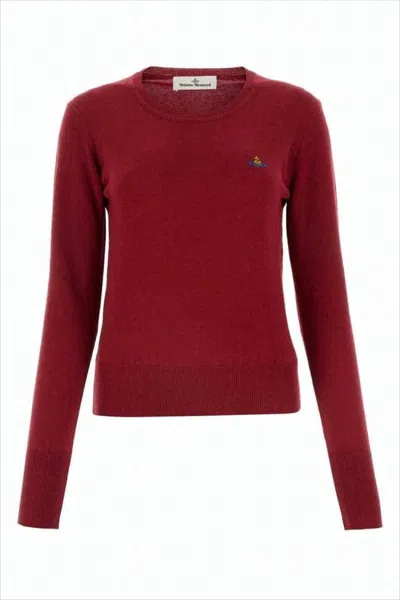 Vivienne Westwood Burgundy Cashmere-blend Sweater With Embroidered Detail In Red