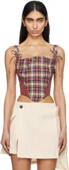 Vivienne Westwood Puppy Mesh-trimmed Checked Linen And Cotton-blend Bustier Top In O202 Multi