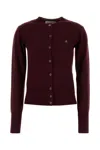 Vivienne Westwood Wool Cardigan With Long Sleeves And Crew Neck In Burgundy