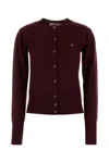 Vivienne Westwood Wool Cardigan With Long Sleeves And Crew Neck In Burgundy
