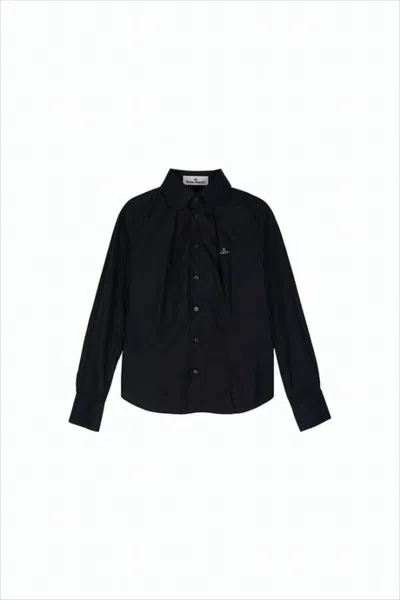 Vivienne Westwood Button-down Black Shirt With Embroidered Logo