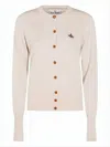 Vivienne Westwood Button-down Cardigan With Round Neckline And Embroidered Emblem In White