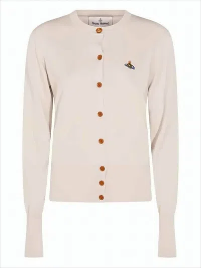 Vivienne Westwood Button-down Cardigan With Round Neckline And Embroidered Emblem In Pink