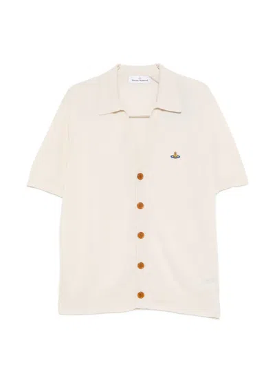 Vivienne Westwood Button-fastening Logo-embroidered Polo Cardigan In White
