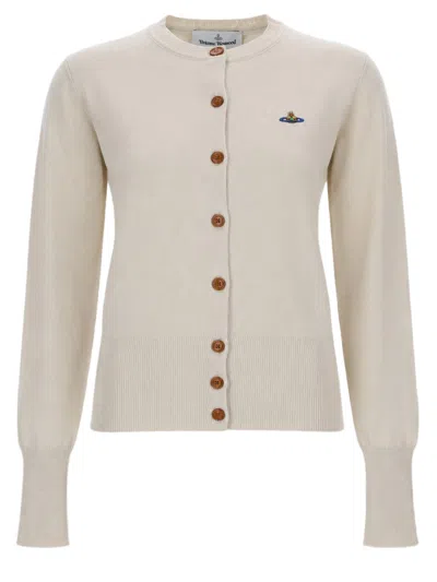 Vivienne Westwood Button-down Cardigan With Ribbed Cuffs And Emblem In Gray