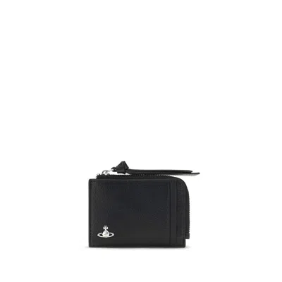 Vivienne Westwood Calf Leather Card Holder With Orb Wallet In Black
