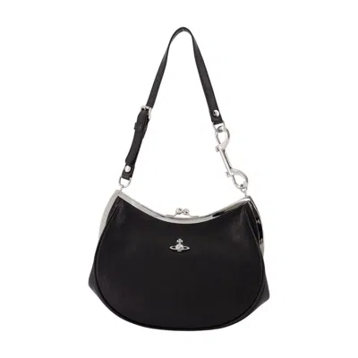 Vivienne Westwood Calfskin Leather Crescent Shoulder Bag In Black