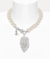Vivienne Westwood Calista Pearl Necklace Silver Cubic Zirconia / Glass Pearls Women In Silver