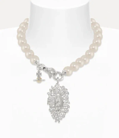 Vivienne Westwood Calista Pearl Necklace Silver Cubic Zirconia / Glass Pearls Women In Metallic