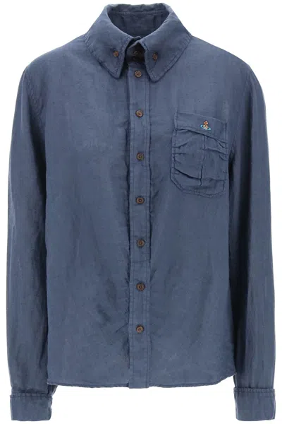 Vivienne Westwood Camicia Crewe Krall In Lino In Blu