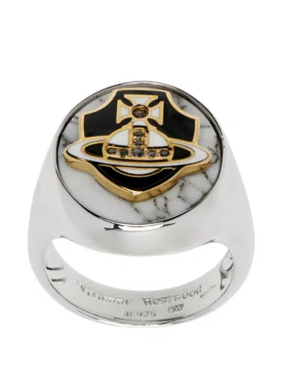 Vivienne Westwood Camino Orb-plaque Ring In Silver