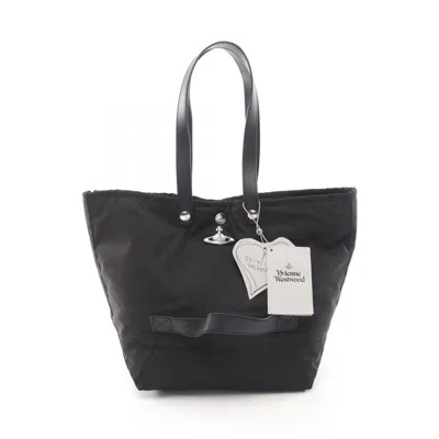 Vivienne Westwood Canvas Leather Tote Bag In Black